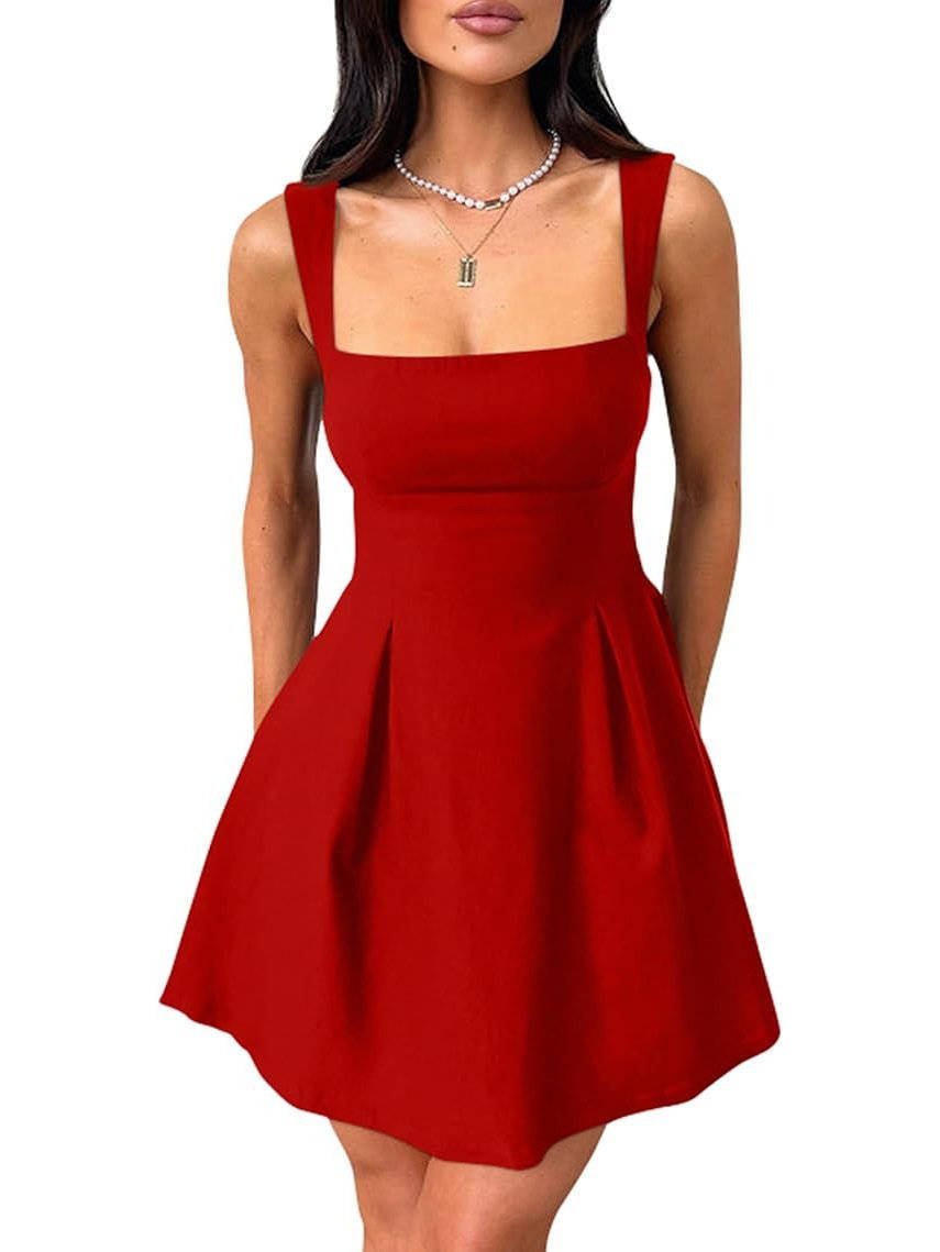 Women's Square-Neck Mini Dress - Red