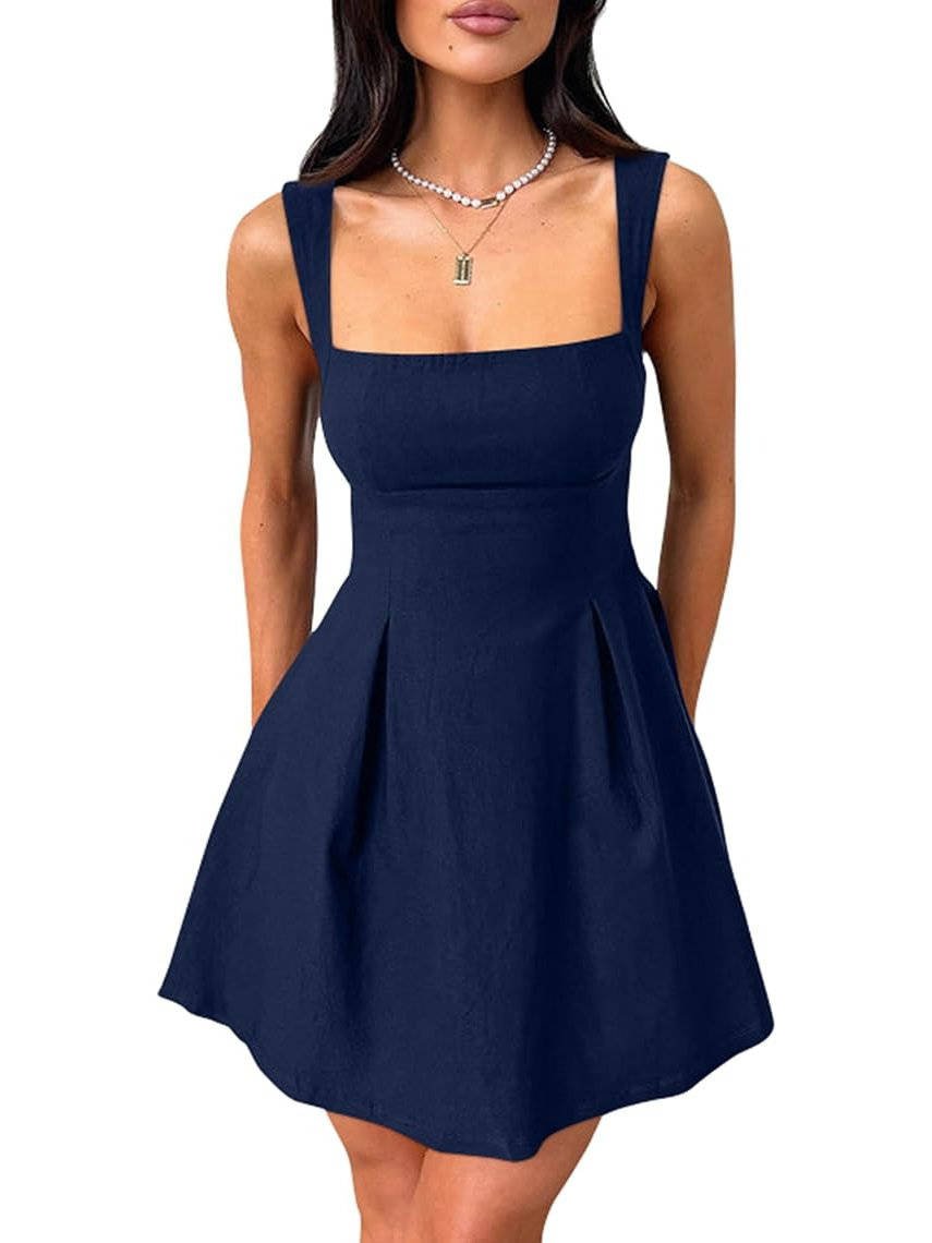Women's Square-Neck Mini Dress - Navy Blue