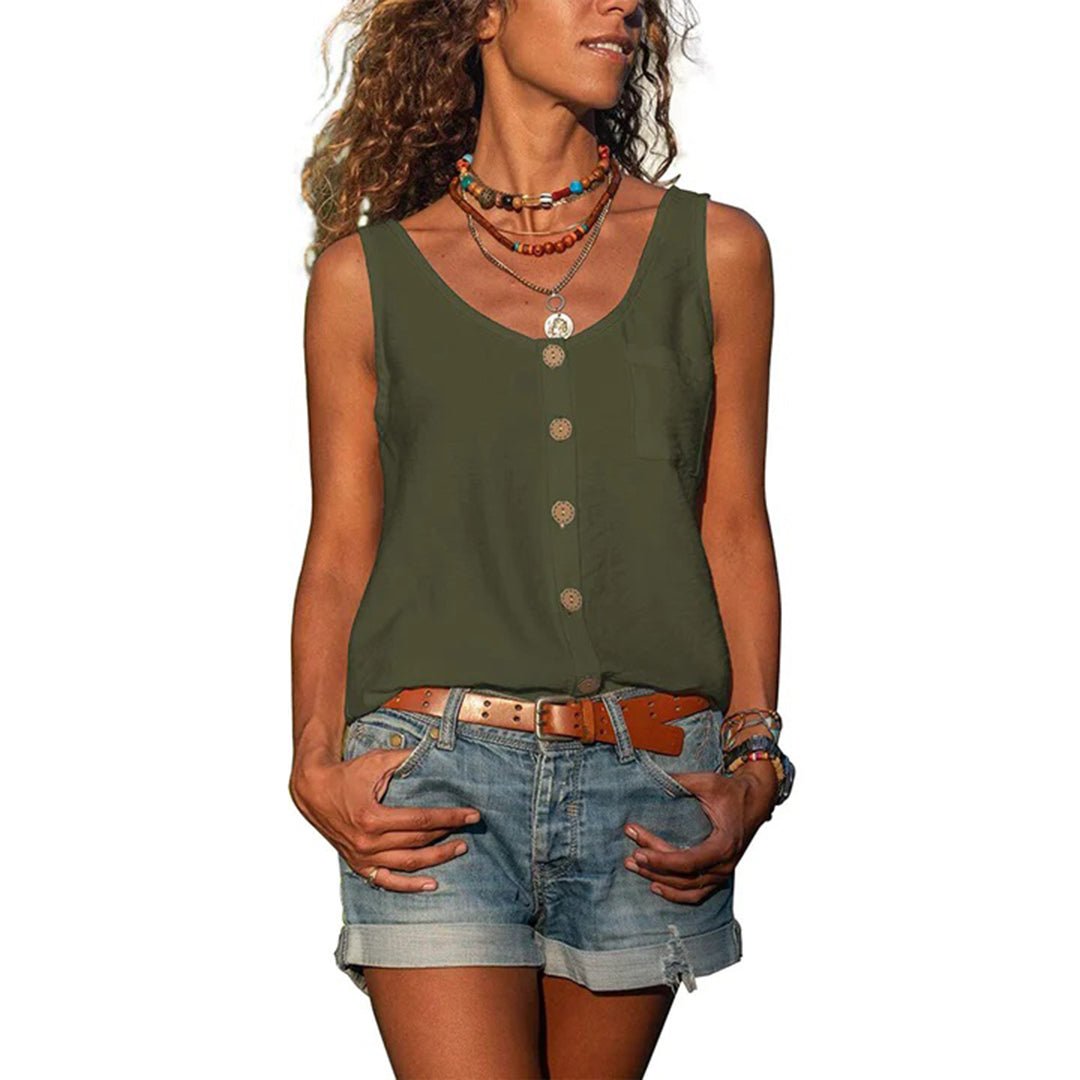 Women's Cotton Blend Button-Front Tank - Army Green