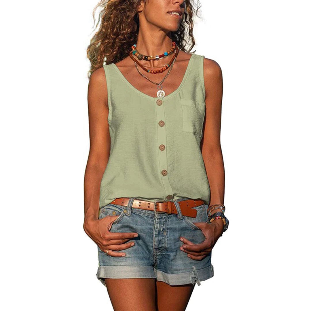 Women's Cotton Blend Button-Front Tank - Light Green