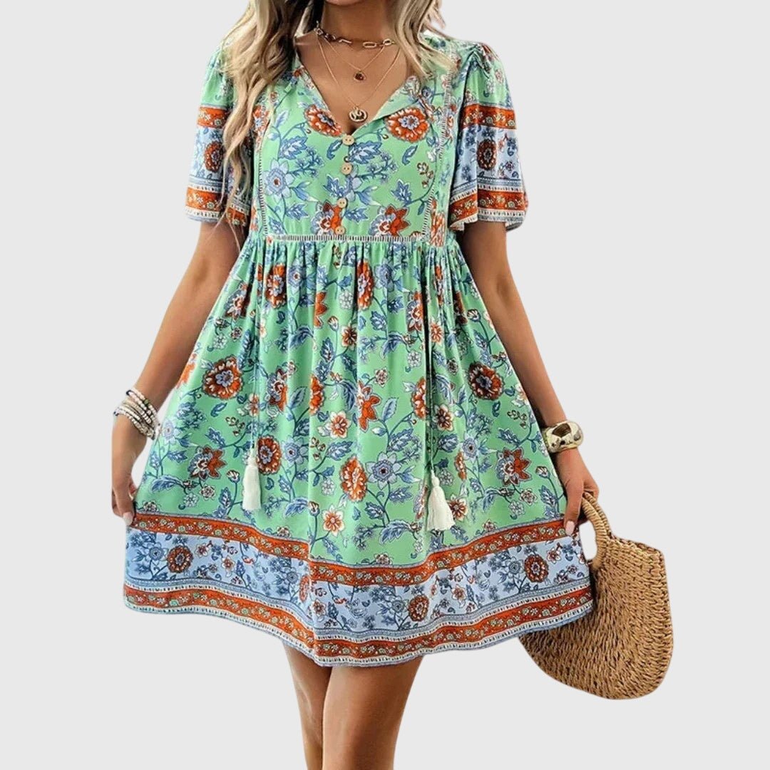 Women's Floral V-Neck Mini Dress - Green
