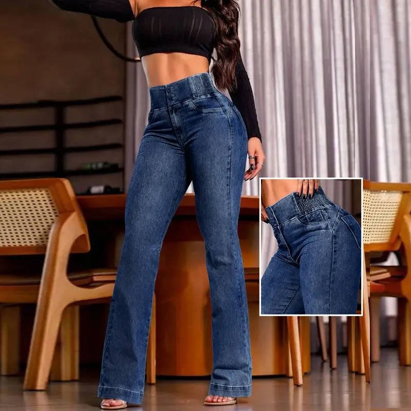 Women's High-Waisted Flare Jeans - Dark Blue