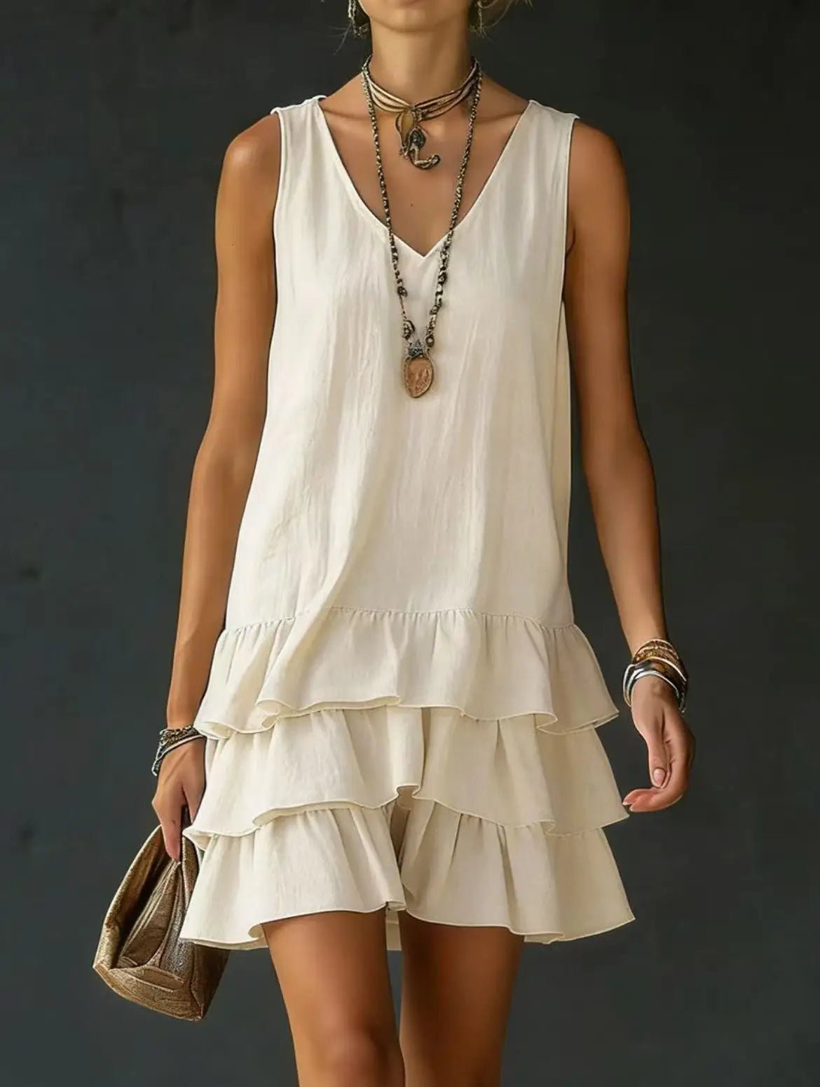 Women's Mini Vacation Dress - Beige