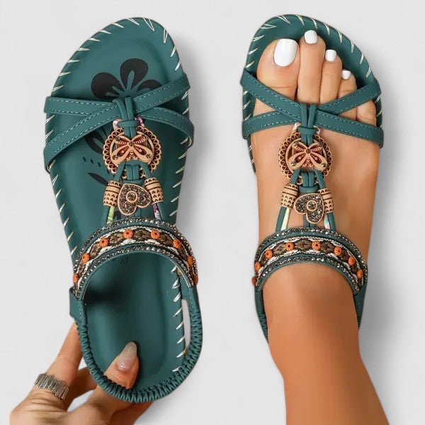 Women's T-Strap Flat Sandals - Amazon Green