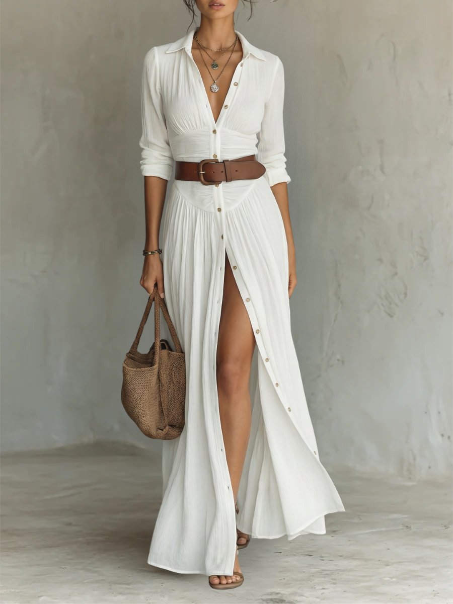 Women's Vacation Maxi Shirt Dress - White