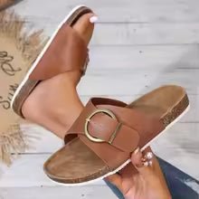 Women's Faux Leather Vacation Slide Sandals - Brown