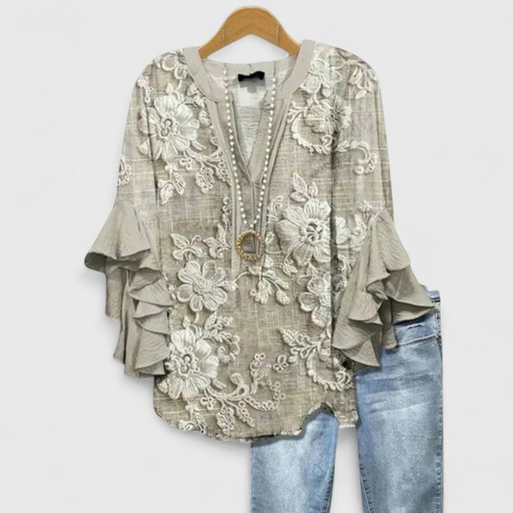 Women's Floral Blouse - Light Brown
