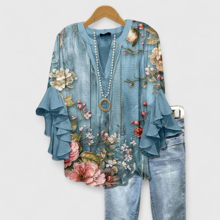 Women's Floral Blouse - Floral Blue