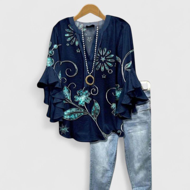 Women's Floral Blouse - Dark Blue