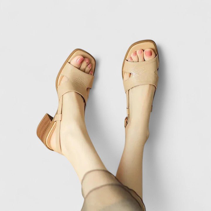 Women's Leather Slingback Sandals - Apricot
