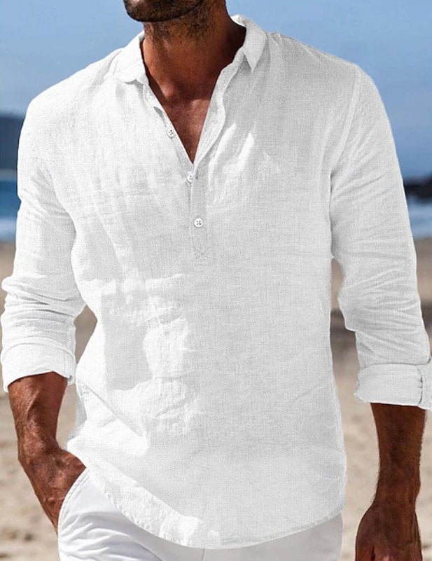 Men's Linen Popover Henley Shirt - White
