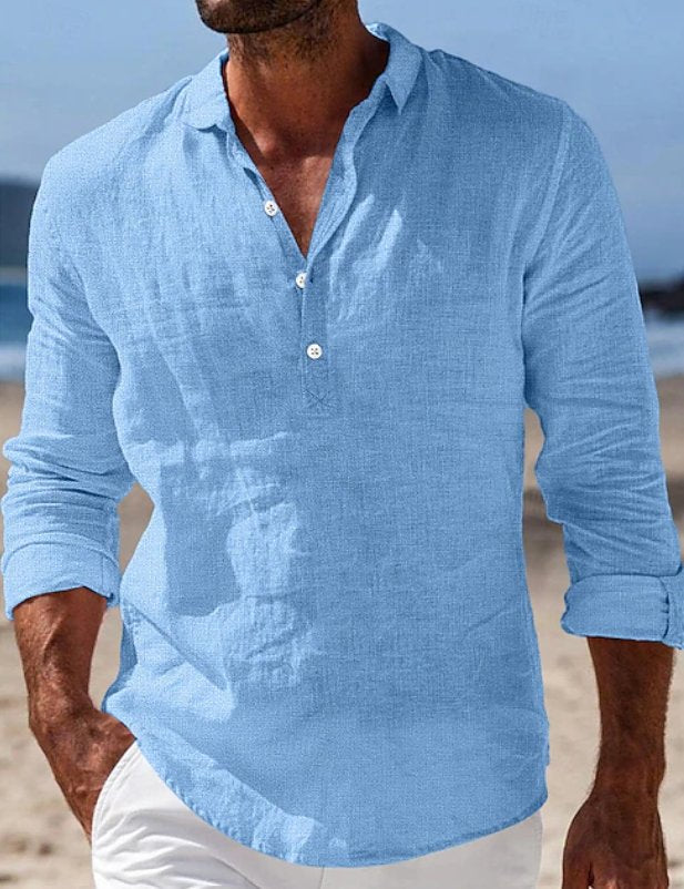 Men's Linen Popover Henley Shirt - Blue