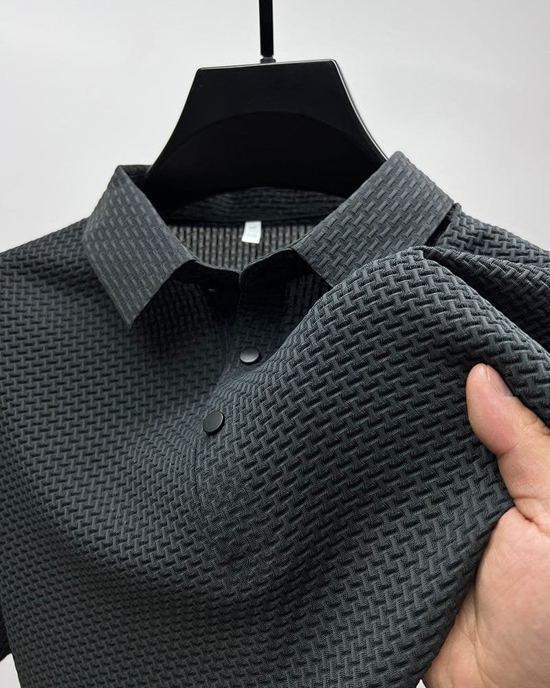 Men's Long-Sleeve Jacquard Polo Shirt - Gray