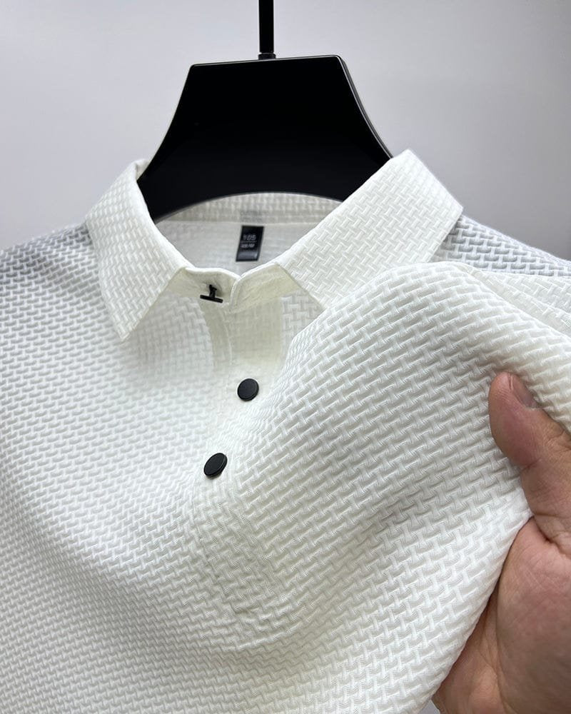 Men's Long-Sleeve Jacquard Polo Shirt - White