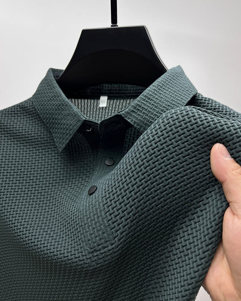 Men's Long-Sleeve Jacquard Polo Shirt - Dark Green