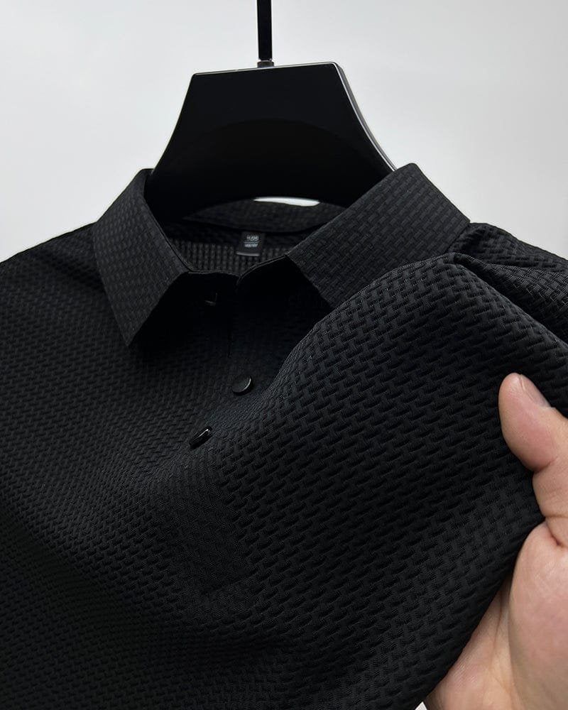 Men's Long-Sleeve Jacquard Polo Shirt - Black