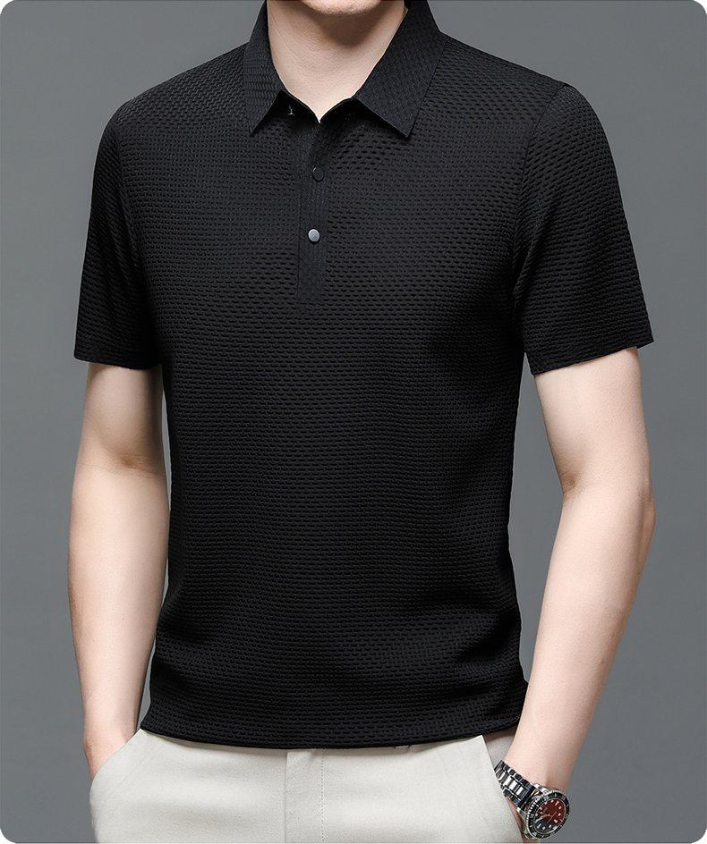Men's Long-Sleeve Jacquard Polo Shirt