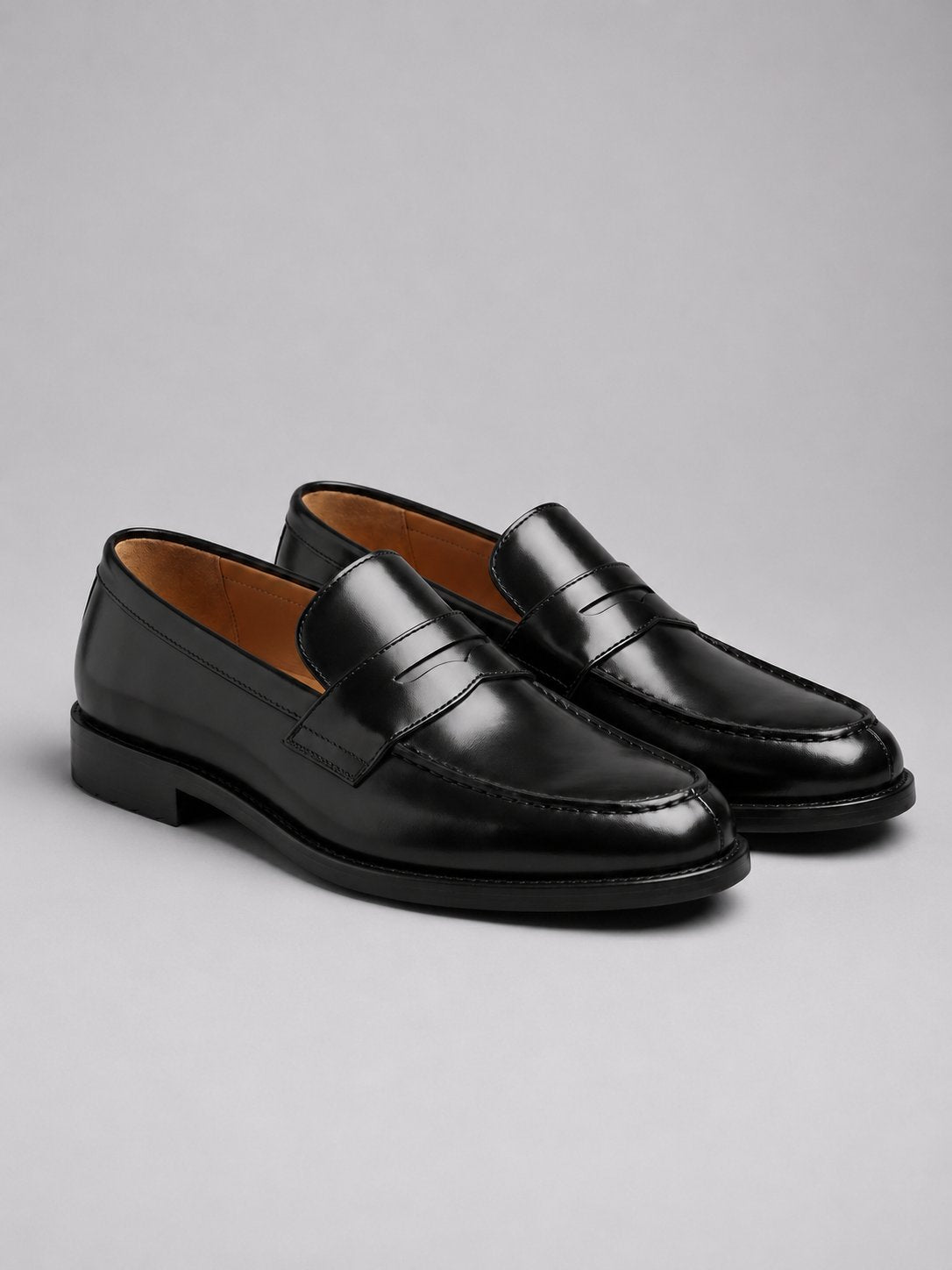 Men's Polished Leather Penny Loafers - Black