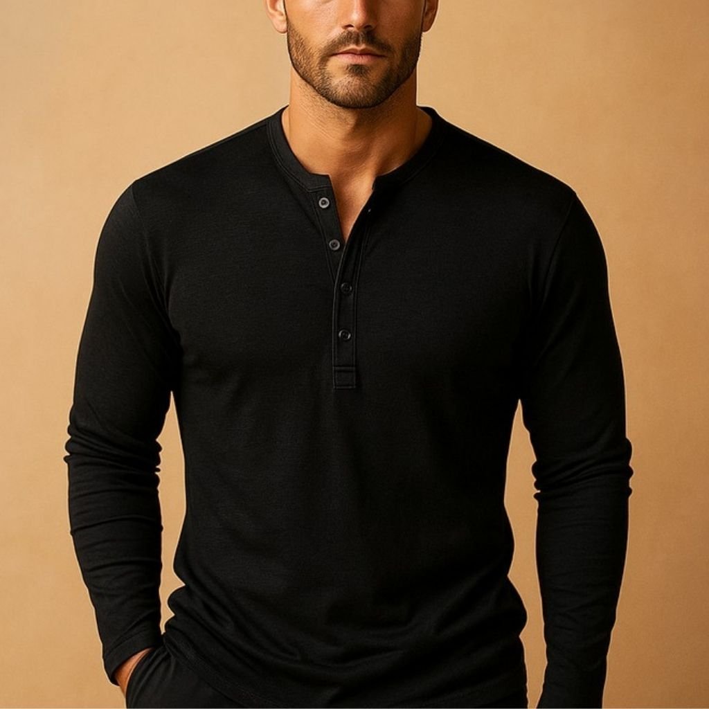 Men's Slim Henley - Black
