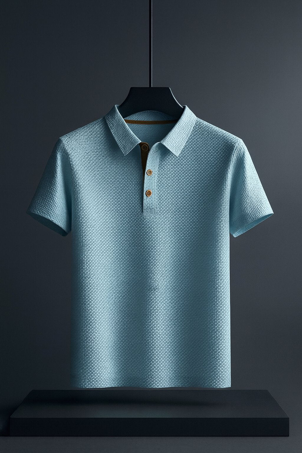 Men's Waffle-Knit Polo Shirt - Sky Blue