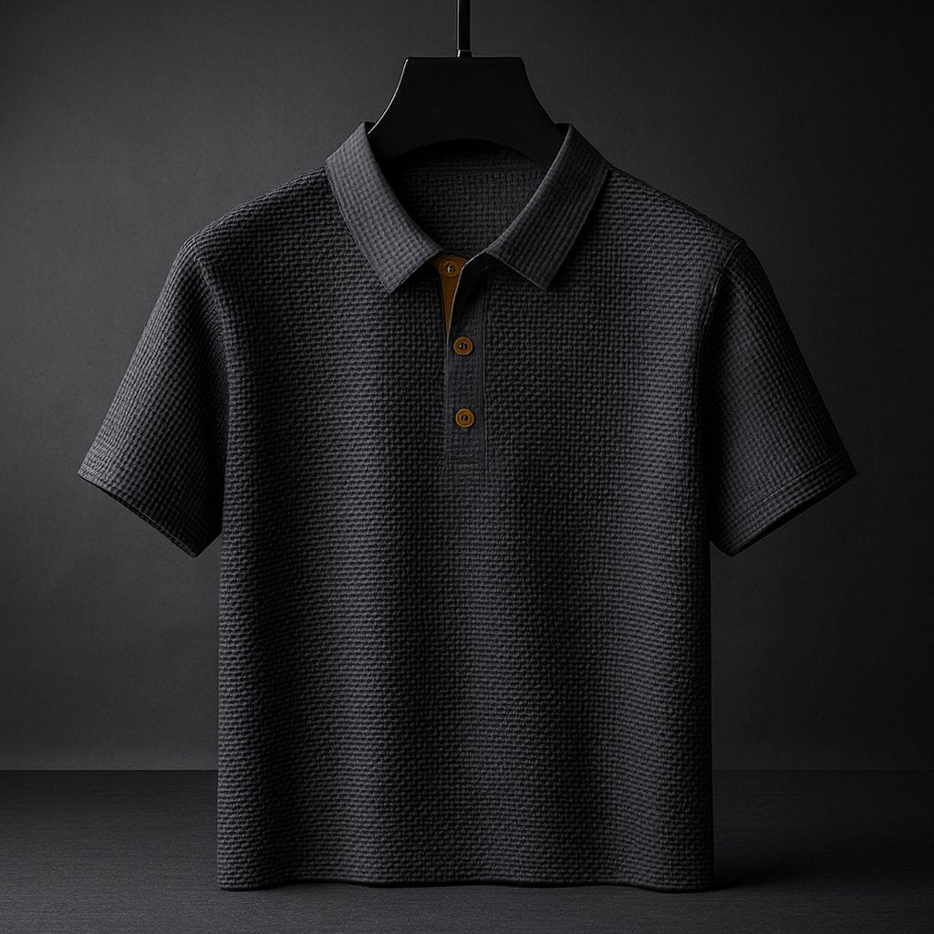 Men's Waffle-Knit Polo Shirt - Dark Grey