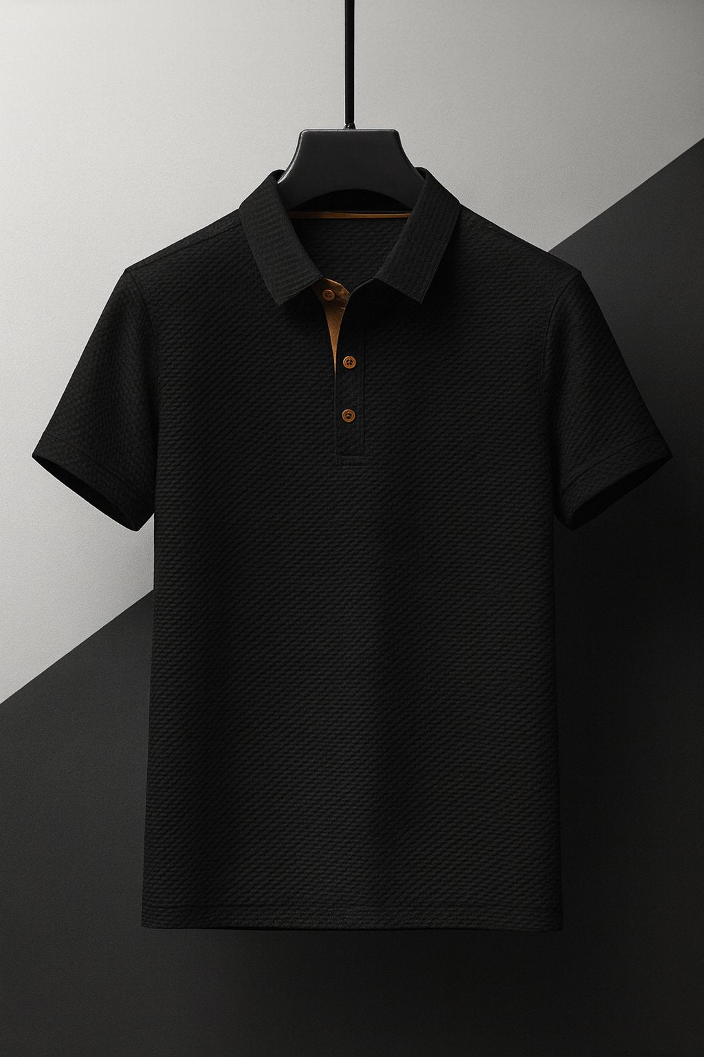 Men's Waffle-Knit Polo Shirt - Black