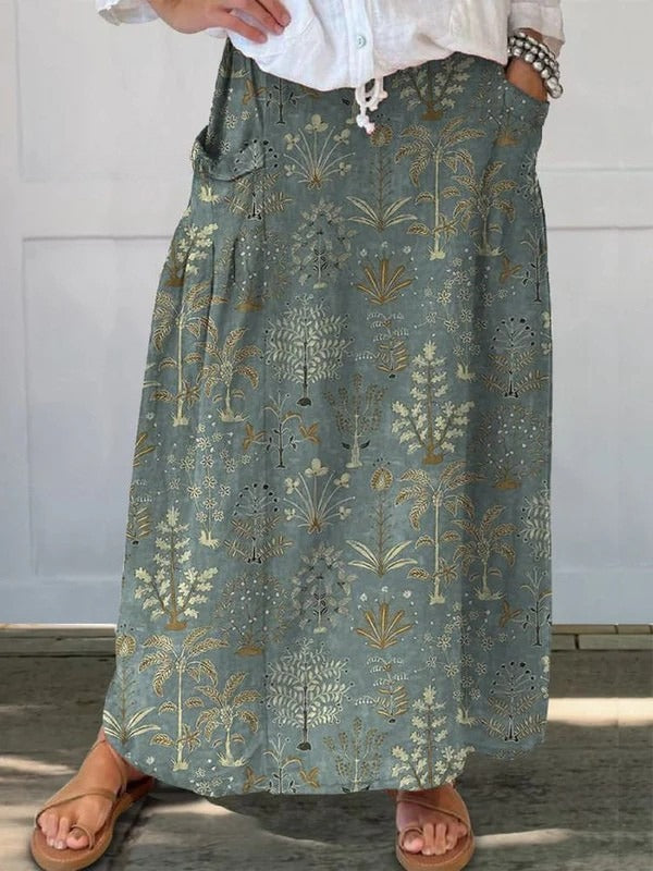 Floral Maxi Skirt - Dark Green