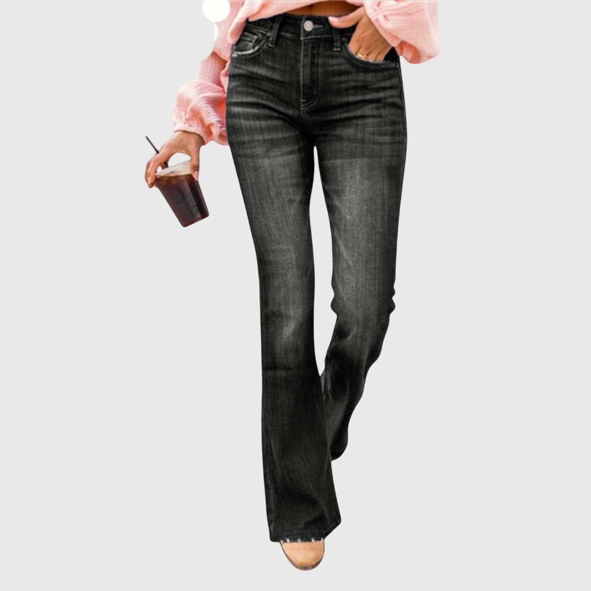 Women's High-Waisted Flare Jeans - Black