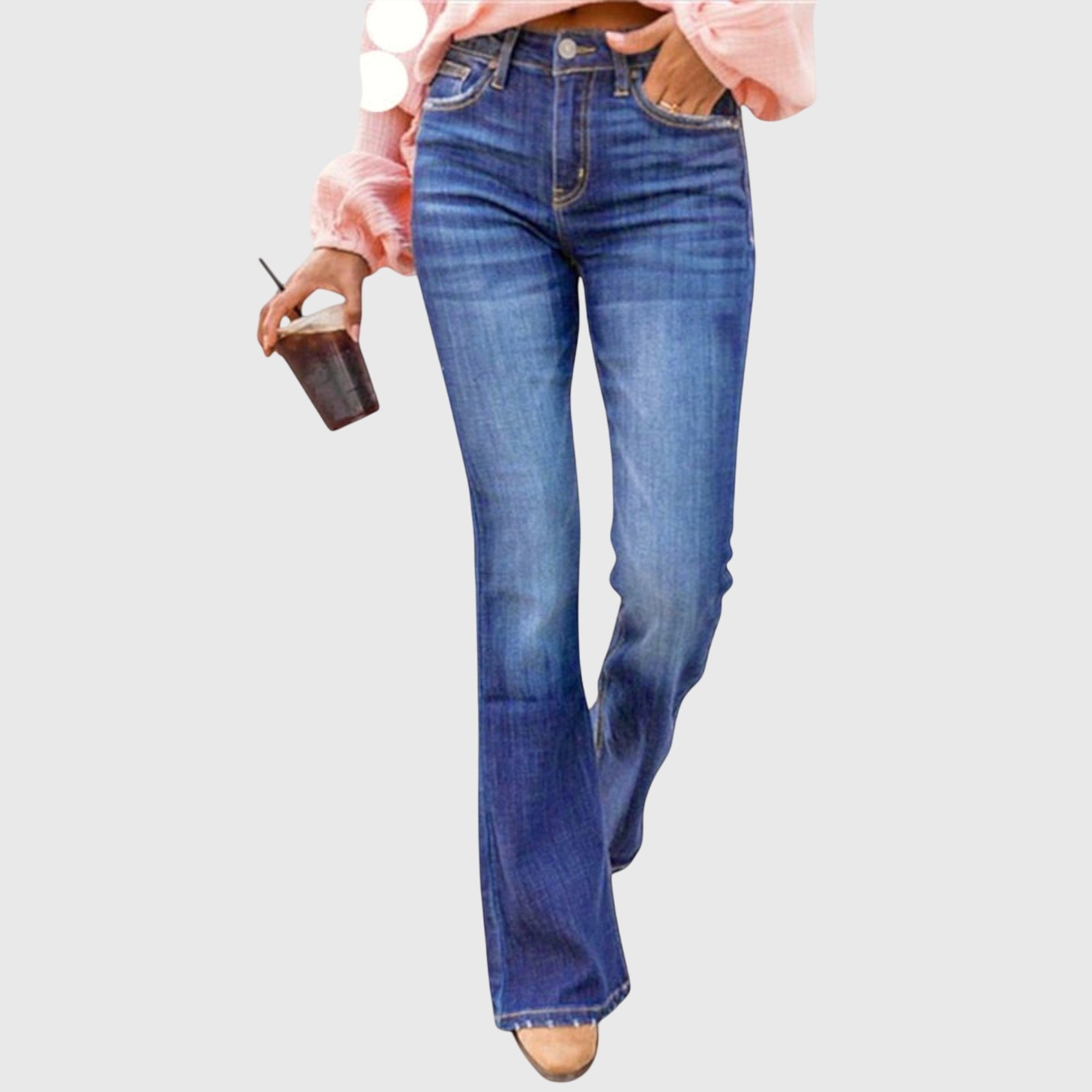 Women's High-Waisted Flare Jeans - Blue