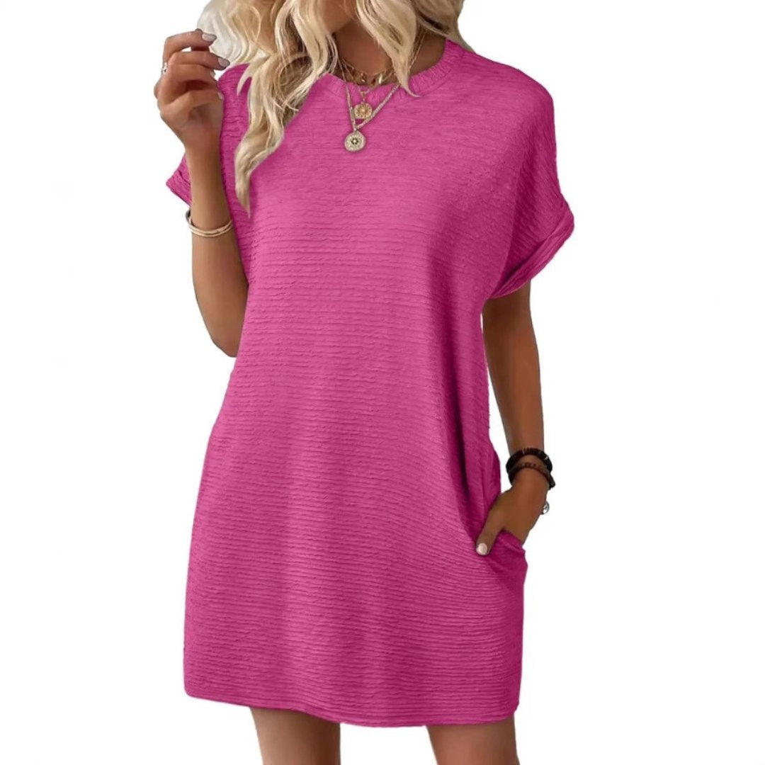 Women's Oversized Mini T-Shirt Dress - Rose Red