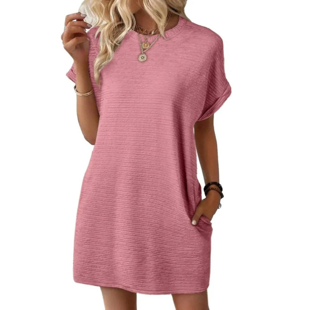 Women's Oversized Mini T-Shirt Dress - Light Pink