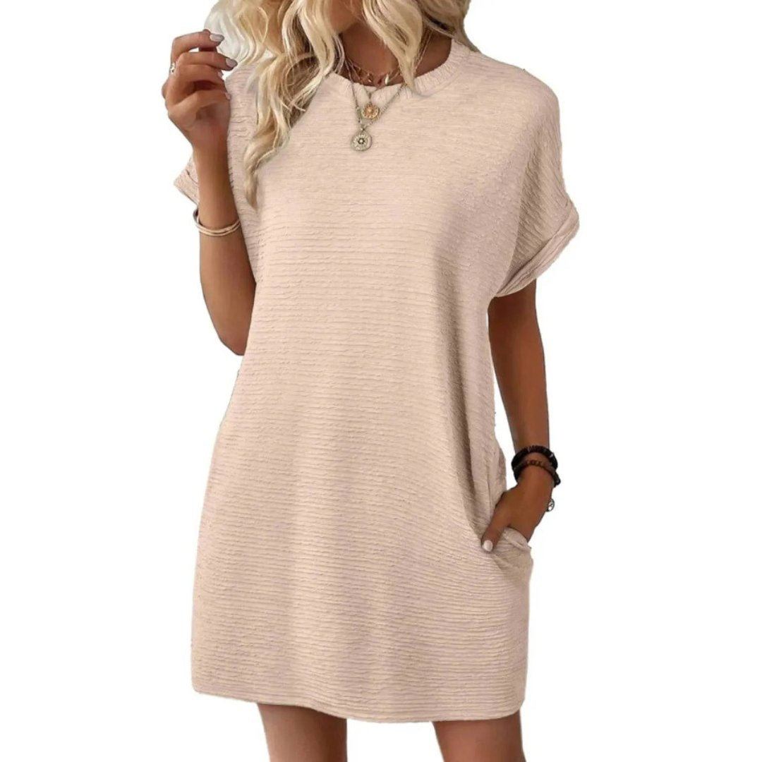 Women's Oversized Mini T-Shirt Dress - Apricot