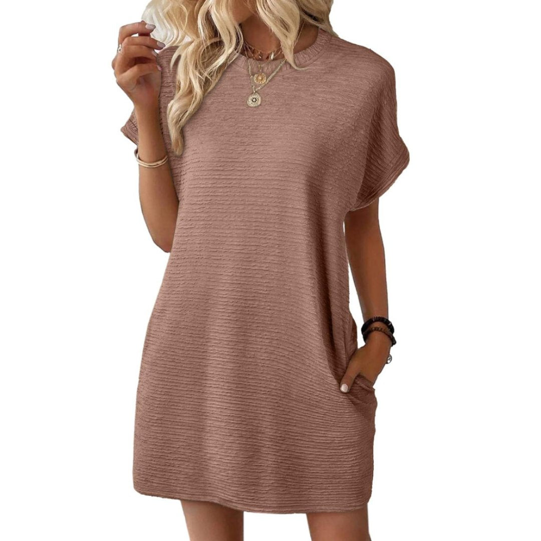 Women's Oversized Mini T-Shirt Dress - Light Brown