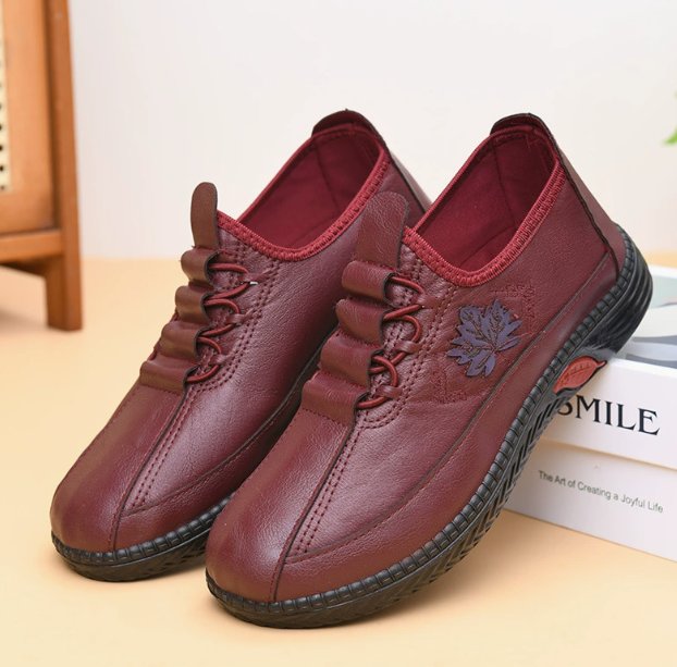 Women's Faux Leather Walking Shoes - Red