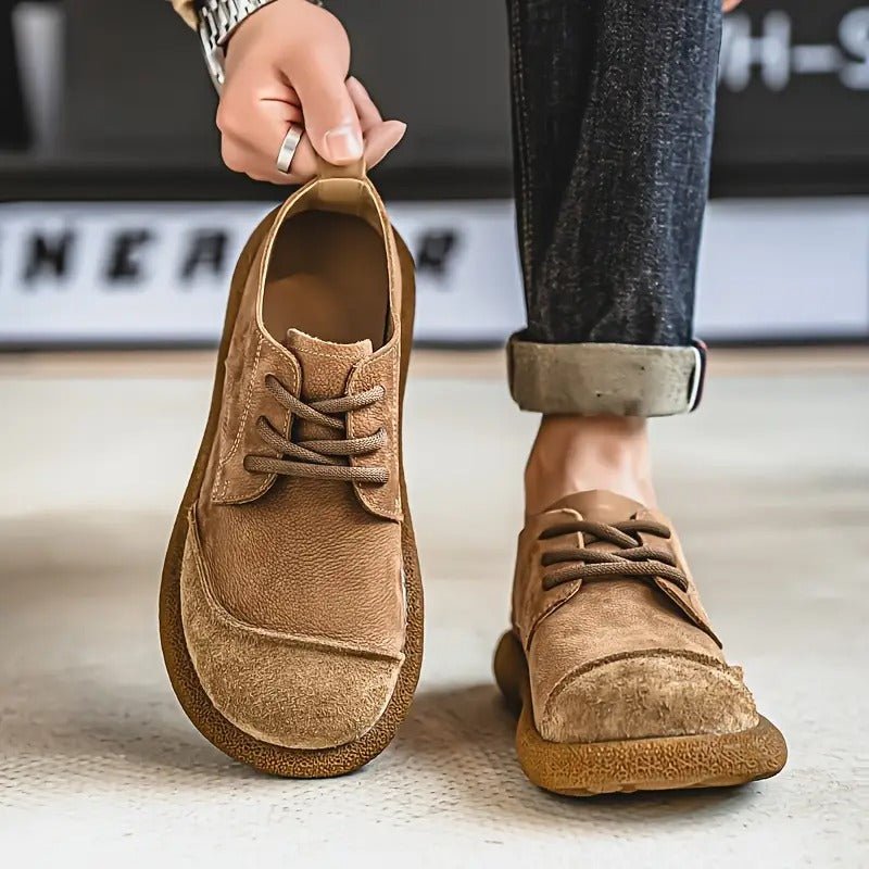 Unisex Leather Derby Shoes - Khaki