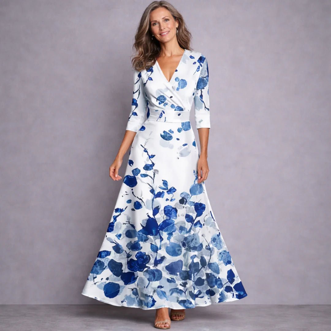 Women's Floral Wedding Guest Maxi Dress - White/Blue