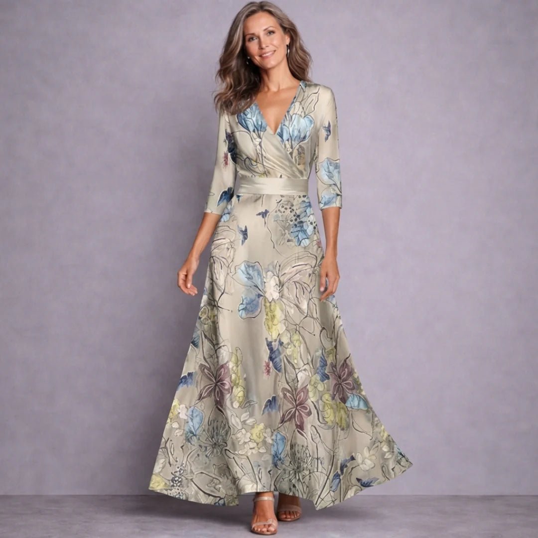 Women's Floral Wedding Guest Maxi Dress - Sand/Beige