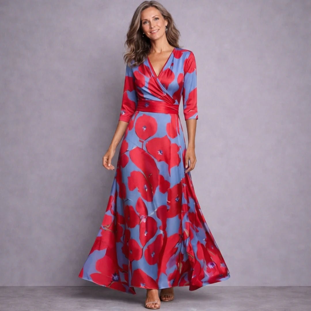 Women's Floral Wedding Guest Maxi Dress - Red/Blue
