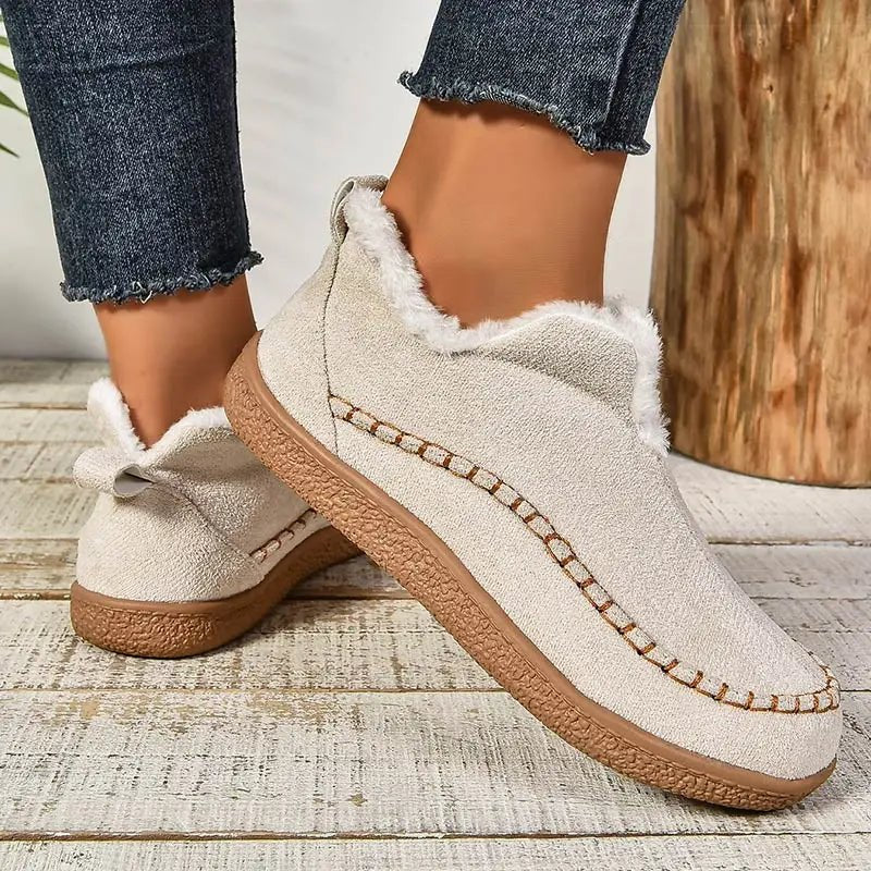 Women's Fur-Lined Suede Moccasins - Beige