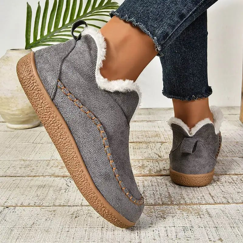 Women's Fur-Lined Suede Moccasins - Gray