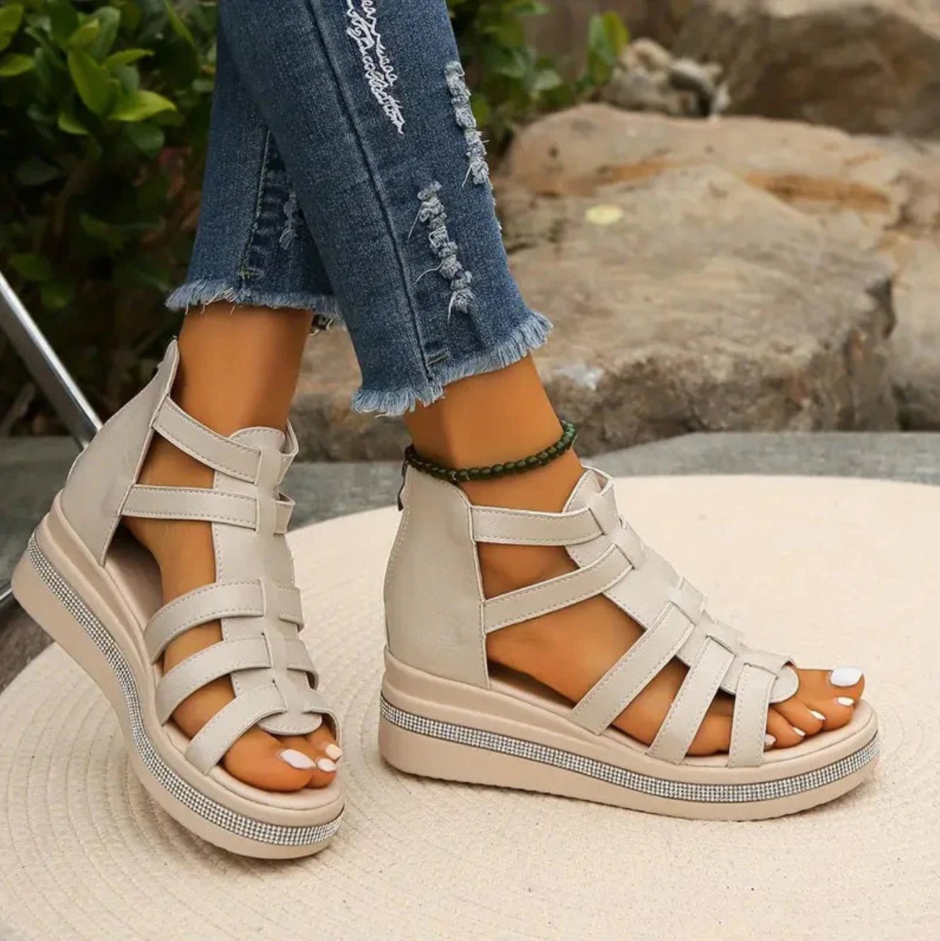 Women's Gladiator Wedge Sandals - Beige
