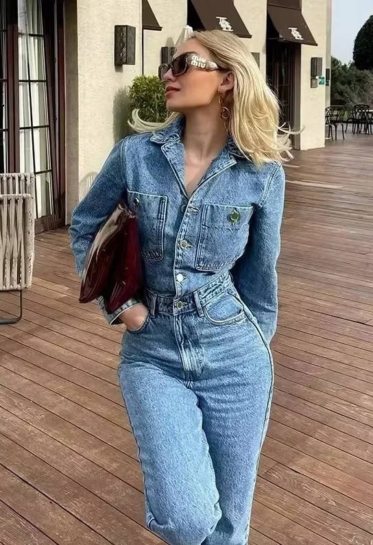 Women's High-Waisted Denim Two-Piece Set - S