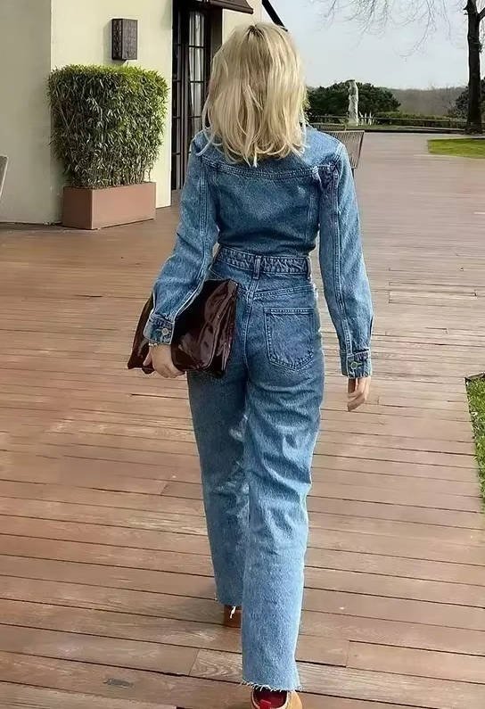 Women's High-Waisted Denim Two-Piece Set - M