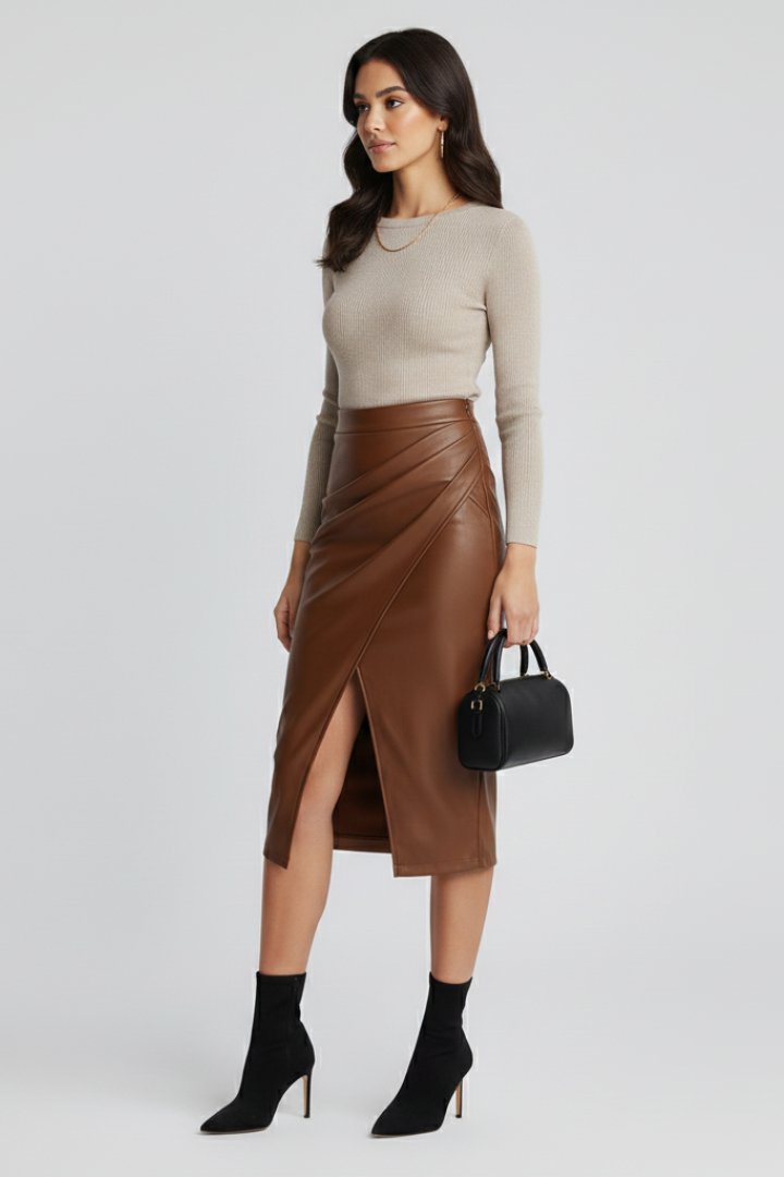 Women's High-Waisted Faux Leather Pencil Skirt