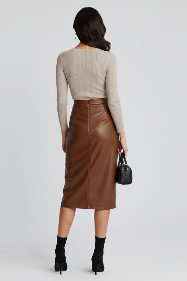 Women's High-Waisted Faux Leather Pencil Skirt