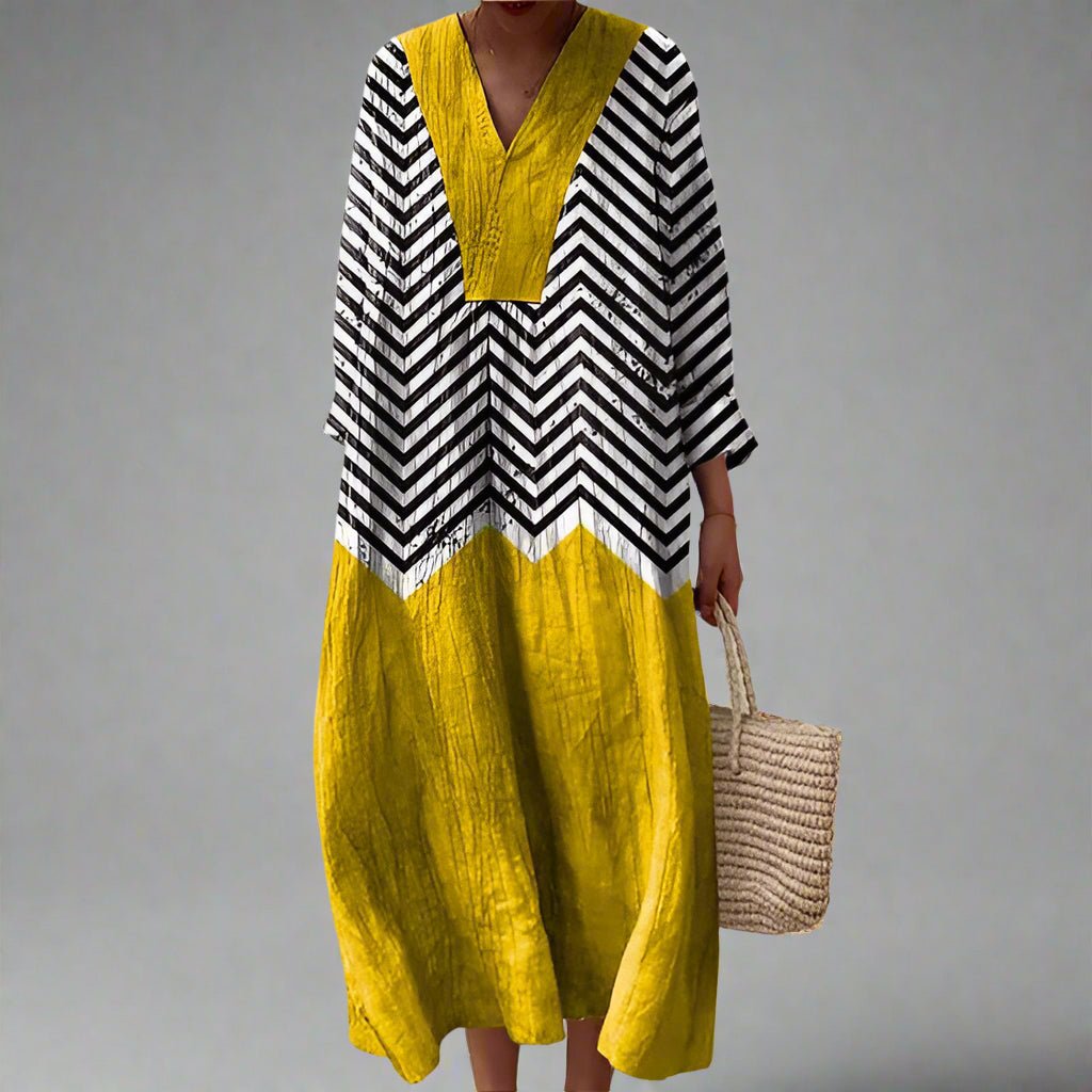 Women's Oversized V-Neck Maxi Dress - Yellow