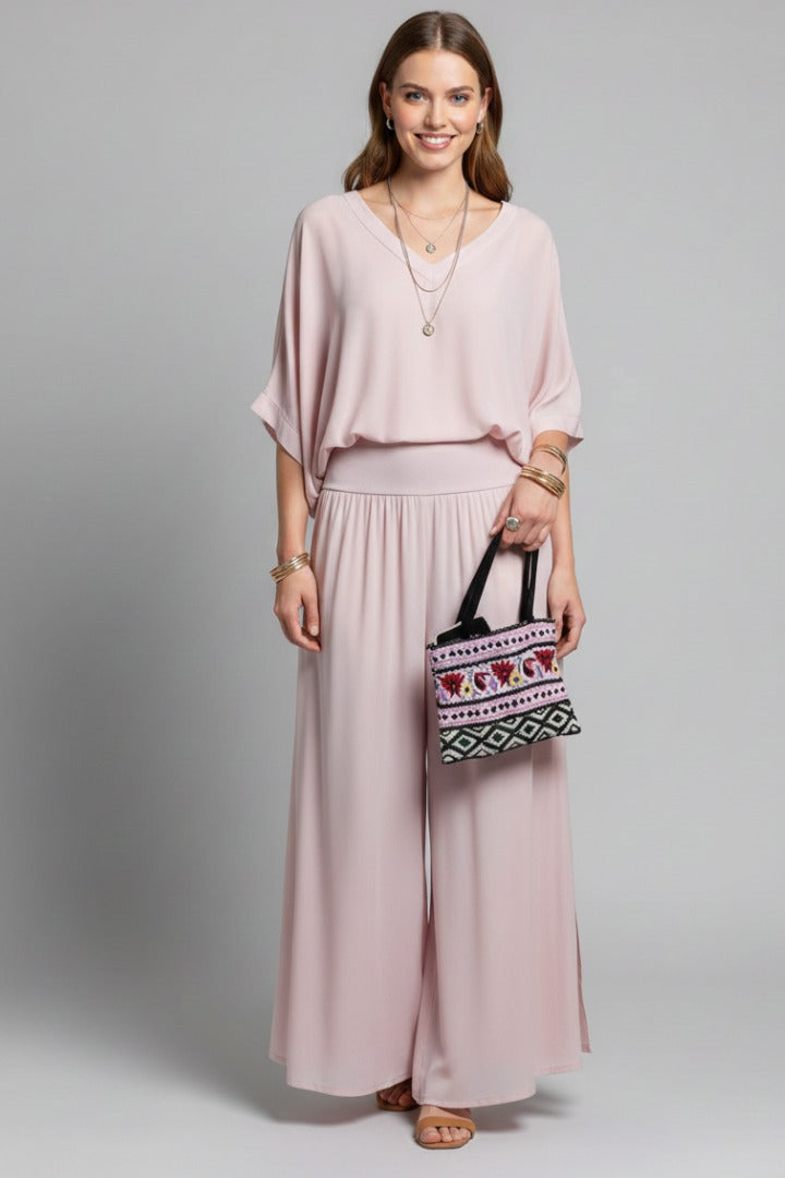 Wide Leg Pants Two Piece Set - Pink