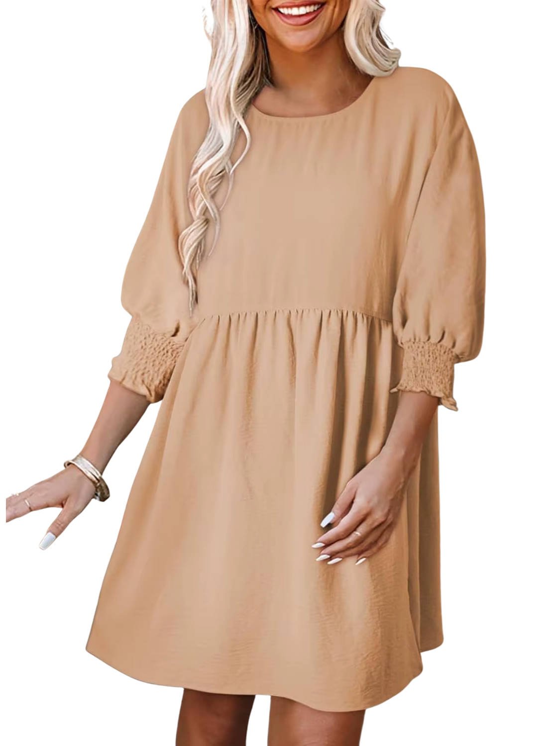 Women's Babydoll Mini Dress - Khaki