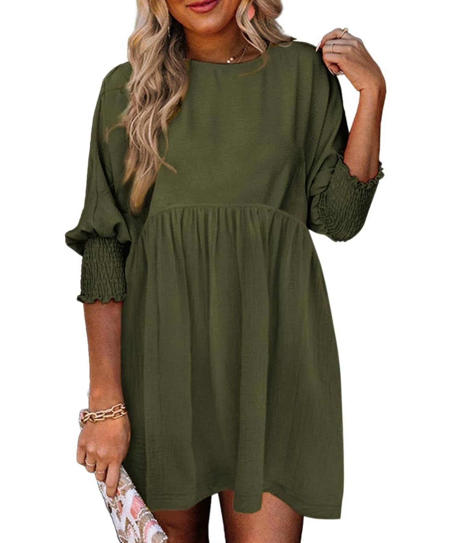 Women's Babydoll Mini Dress - Army Green