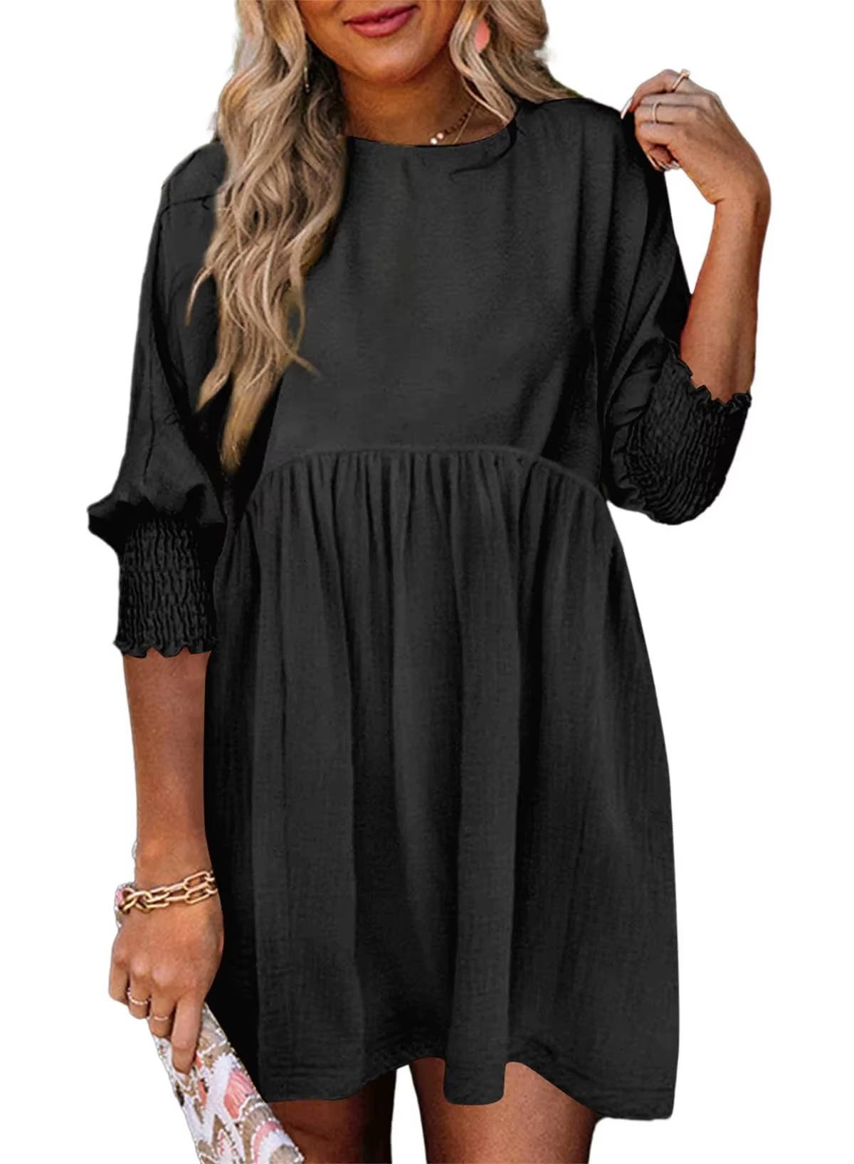 Women's Babydoll Mini Dress - Black